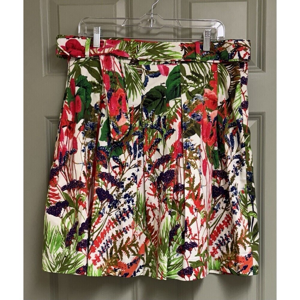 SOFT SURROUNDINGS ALine Skirt Size Large Petite Floral Tropical Pockets Belted